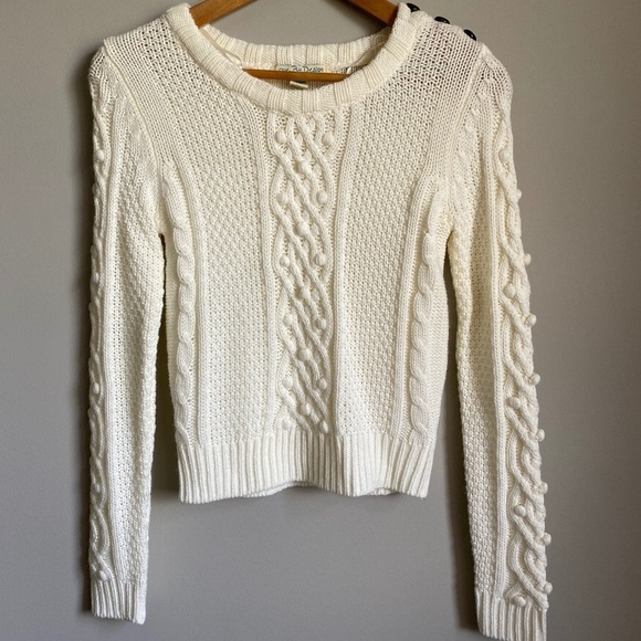 Love by Design Women's Cable Knit Cream Crop Sweater Size Medium - Picture 1 of 12